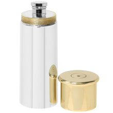 Load image into Gallery viewer, 6OZ PEWTER SHOTGUN CARTRIDGE HIP FLASK WITH BRASS LID
