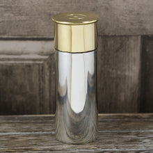 Load image into Gallery viewer, 6OZ PEWTER SHOTGUN CARTRIDGE HIP FLASK WITH BRASS LID