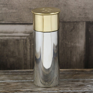 6OZ PEWTER SHOTGUN CARTRIDGE HIP FLASK WITH BRASS LID