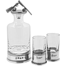 Load image into Gallery viewer, SHOTGUN HUNTING SHOOTING PEWTER &amp; CRYSTAL MINI DECANTER SET WITH SHOT GLASSES