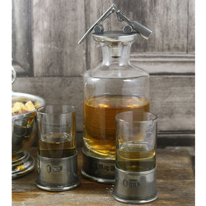 SHOTGUN HUNTING SHOOTING PEWTER & CRYSTAL MINI DECANTER SET WITH SHOT GLASSES