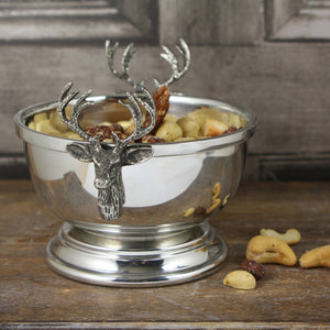 STAG HEAD PEWTER SERVING BOWL