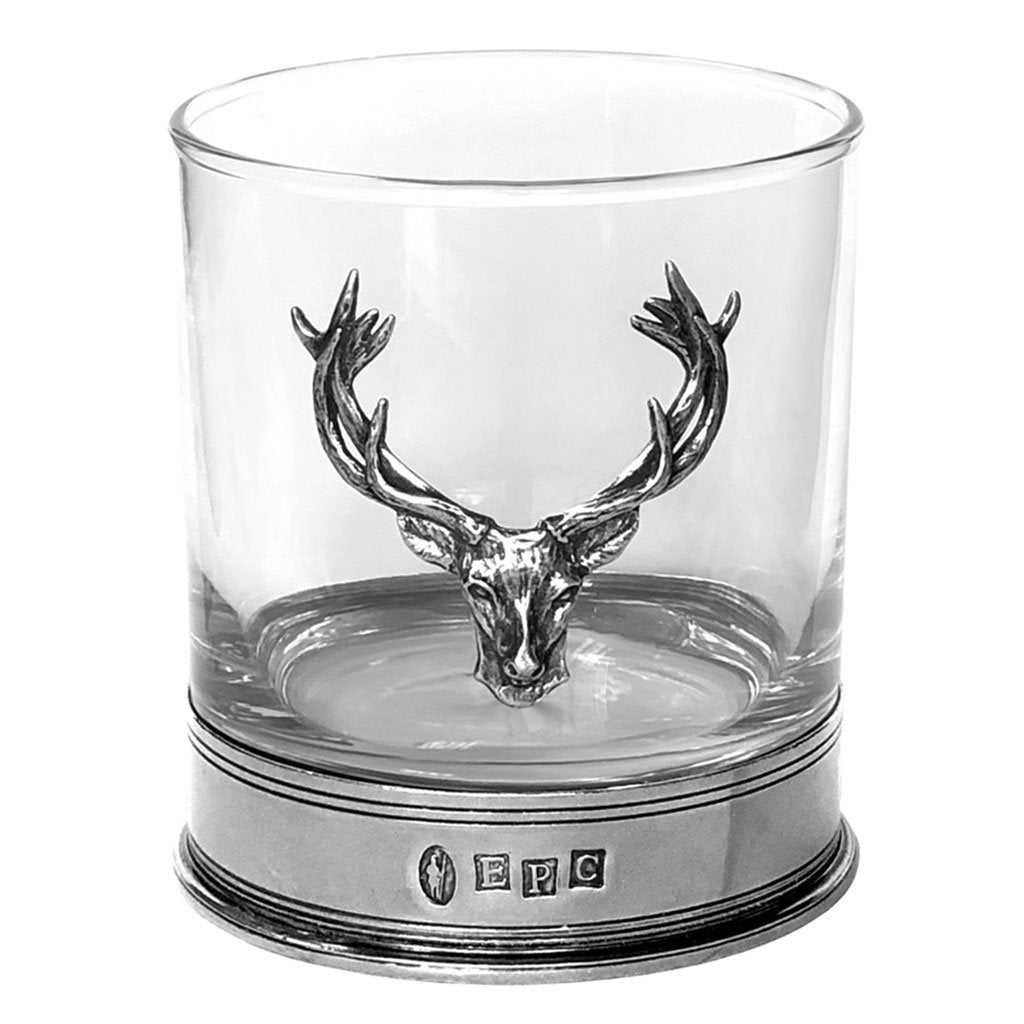11OZ STAG HEAD PEWTER WHISKY GLASS TUMBLER