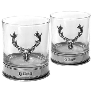 11OZ STAG HEAD PEWTER WHISKY GLASS TUMBLER SET OF 2