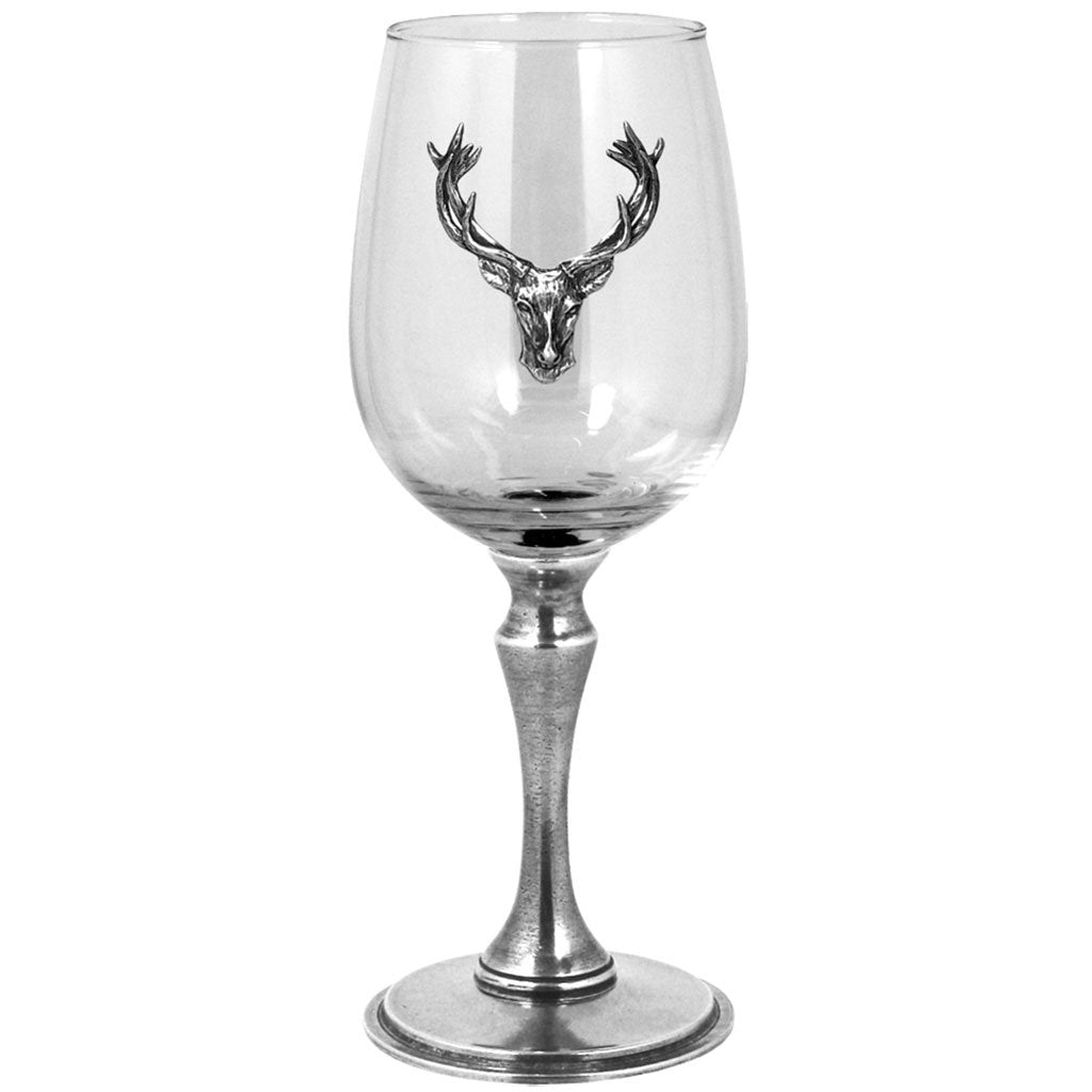 LUXURY PEWTER STAG HEAD WINE GLASS WITH SOLID PEWTER STEM