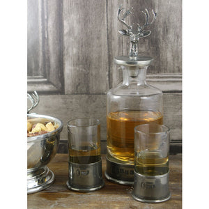 STAG HEAD PEWTER & CRYSTAL MINI DECANTER SET WITH SHOT GLASSES